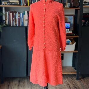 St. John Coral Textured Long Sleeve Dress